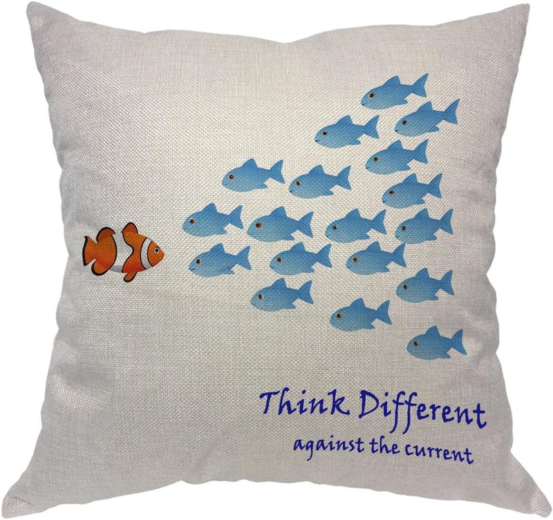 Moslion Many Fishes Think Differently Against The Current Fish Contrast Group Throw Pillow Covers Pillowcases 18x18 Inch Cotton Linen Home Pillow Protector for Men Women - Image 1